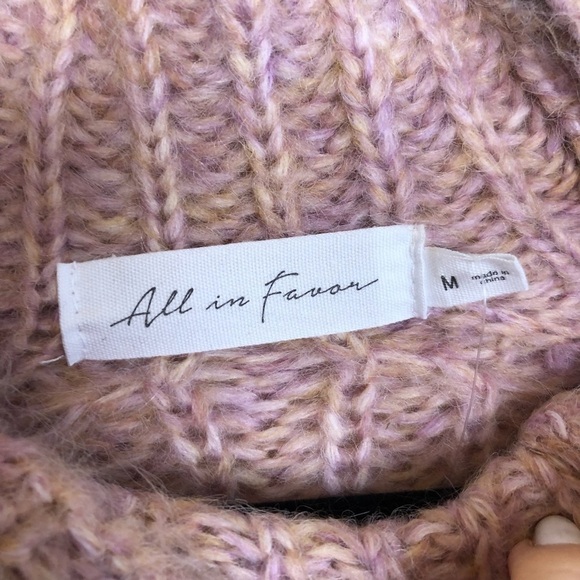 New All In Favor Mauve Knit Mock Neck Wool Blend  Puff Sleeve Sweater - Picture 7 of 12